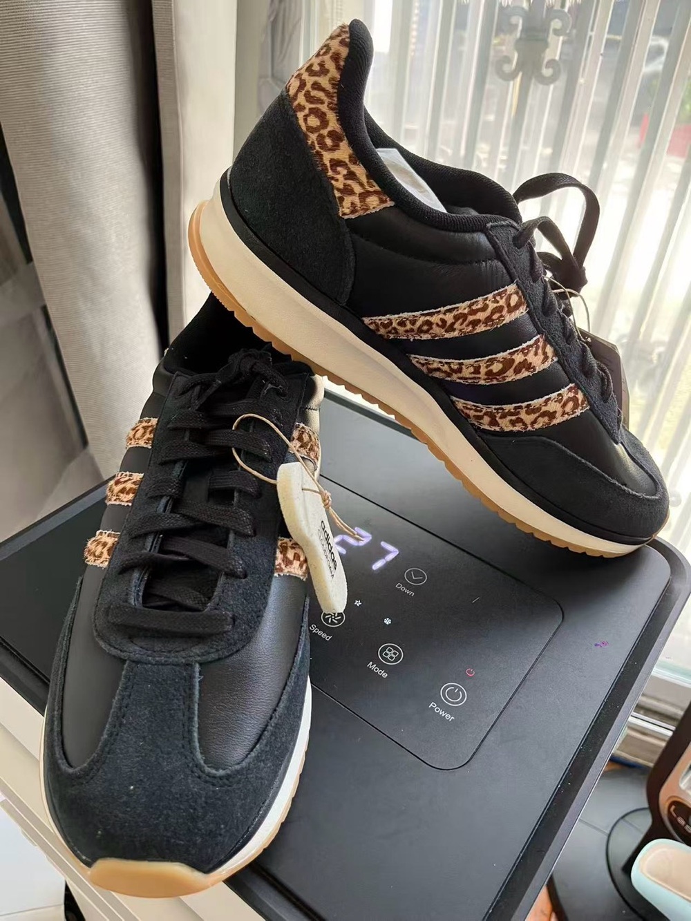 adidas Black Sneakers with Leopard-Print Stripes